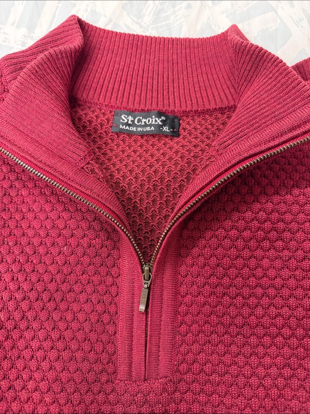 St. Croix Half-Zip Textured Knit Sweater - Deep Red/Maroon